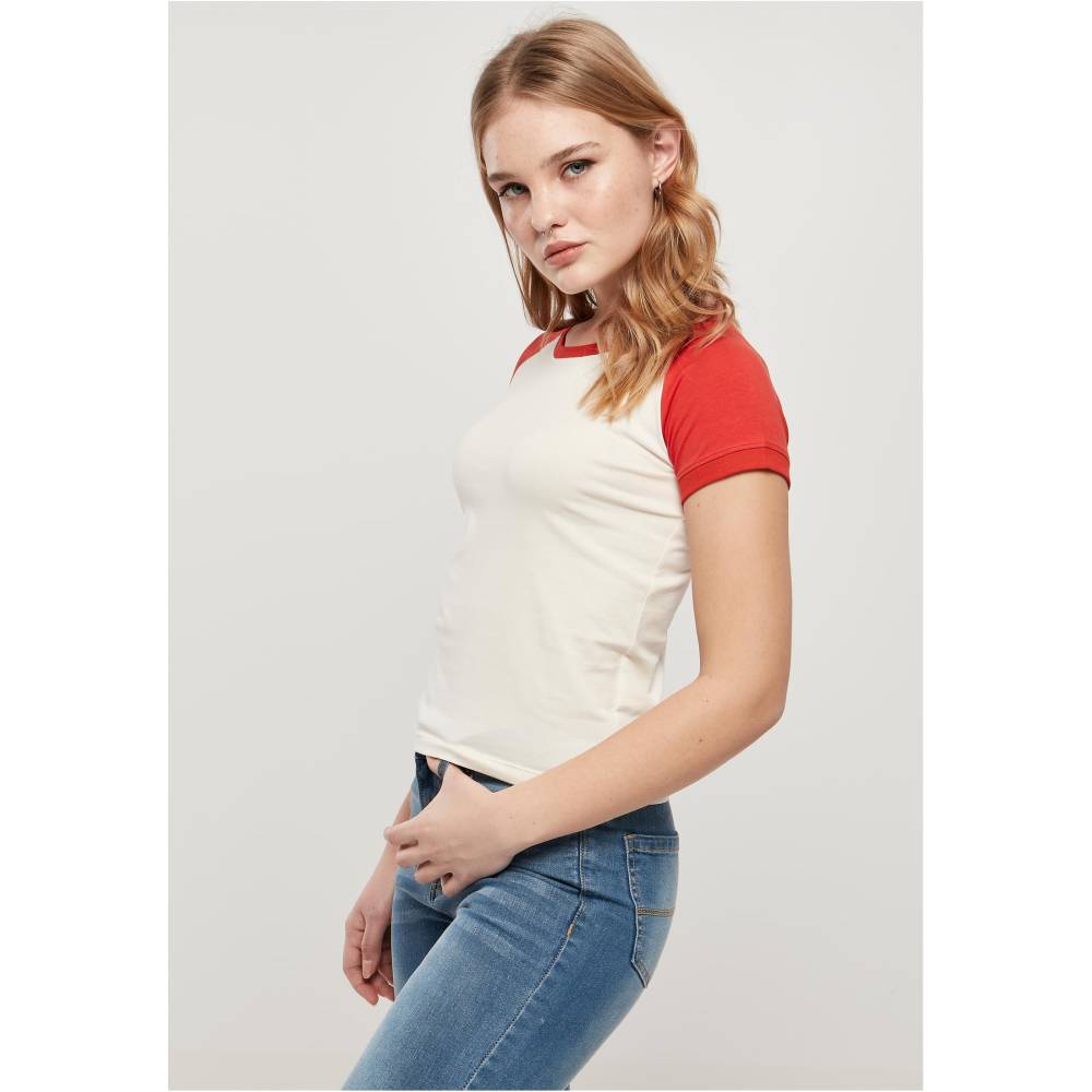 Urban Classics - Organic Stretch Short Retro Baseball Top - Off white/Red
